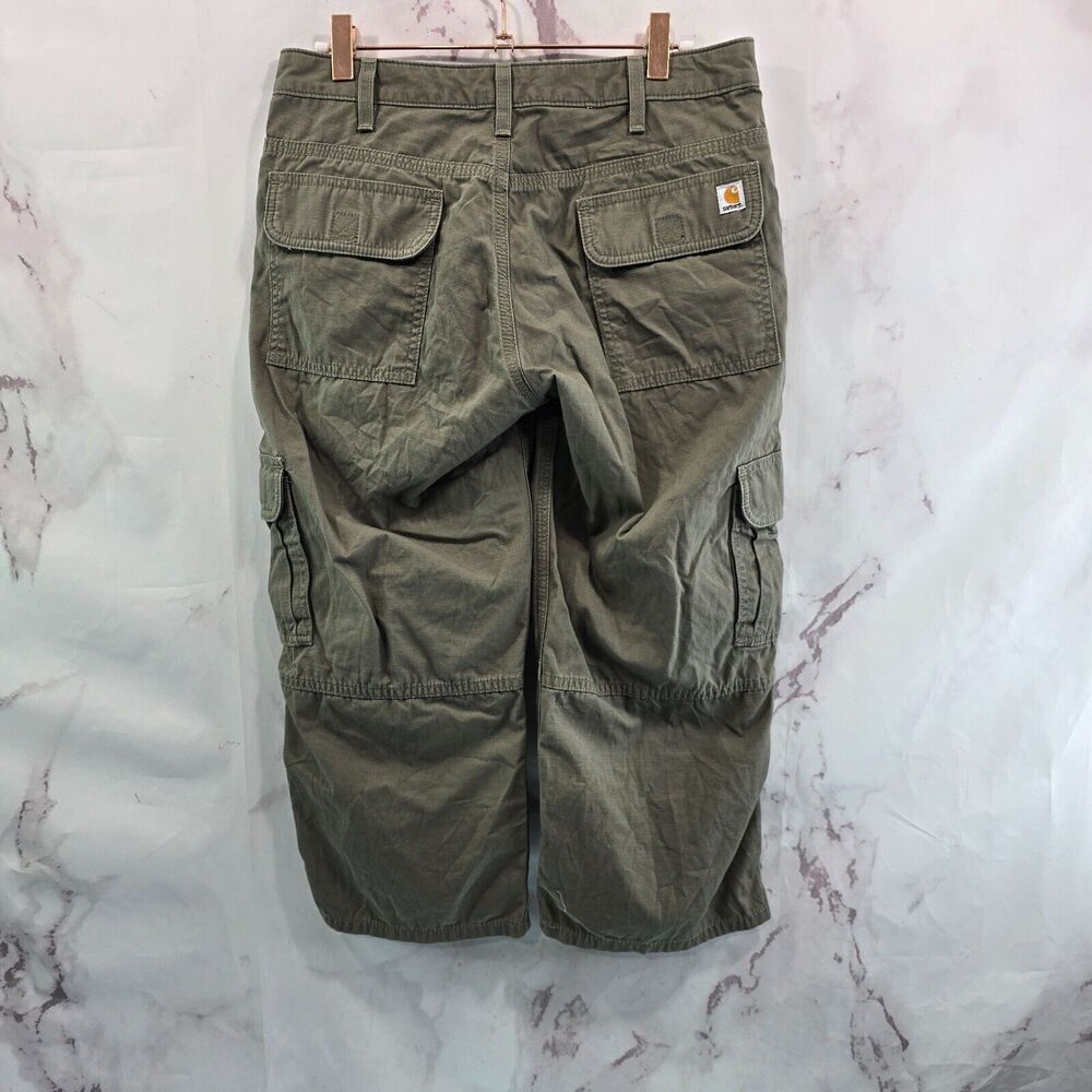 Carhartt Pants Women 2 Regular Olive Green Brown Cargo Cropped Capri Workwear